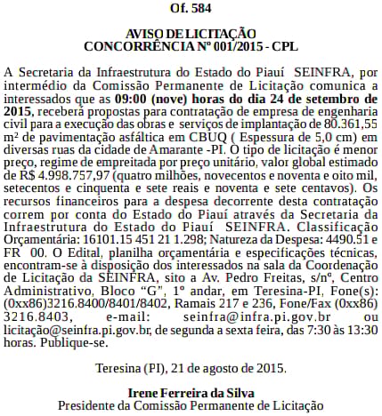 licitação asfalto amarante