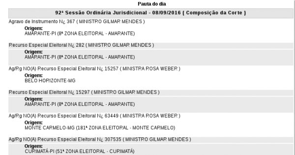 pauta - TSE
