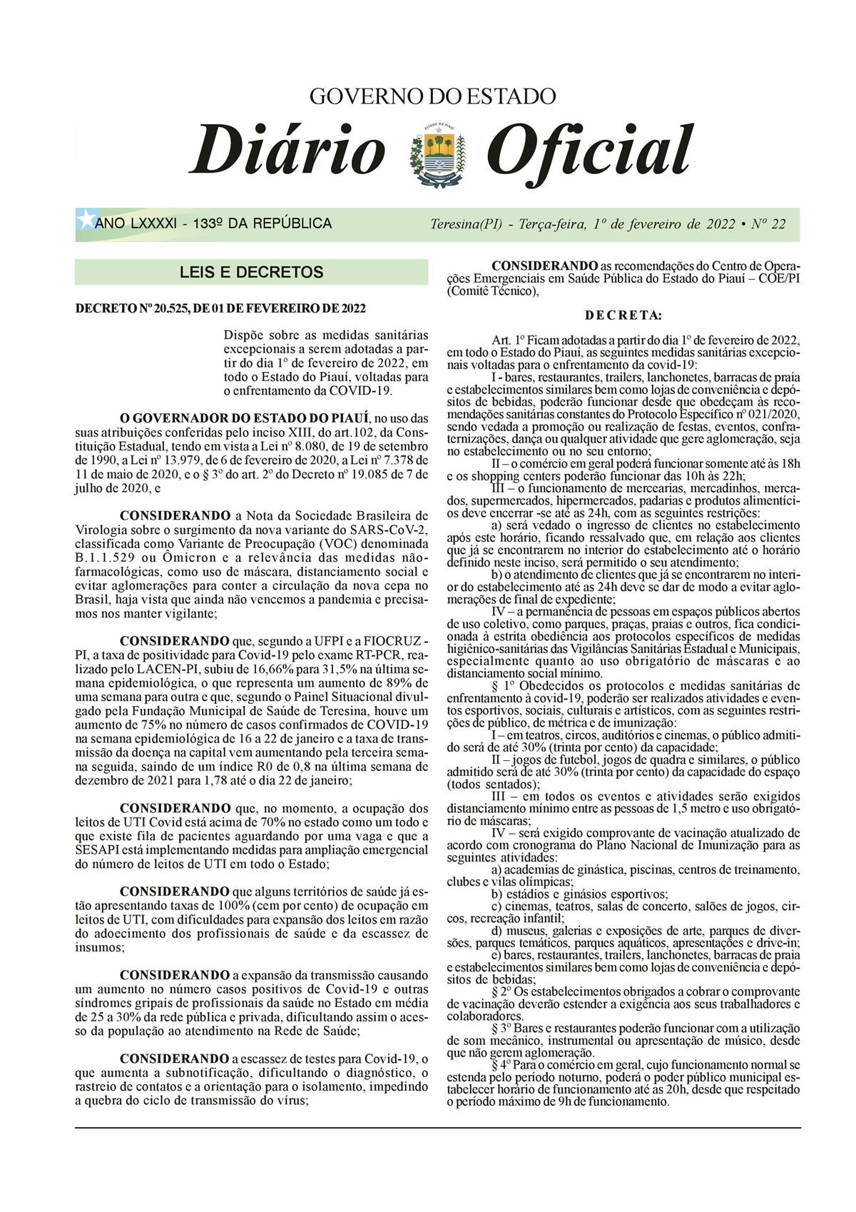 Prefeitura de Amarante Zé Pereira Carnaval 2022 decreto