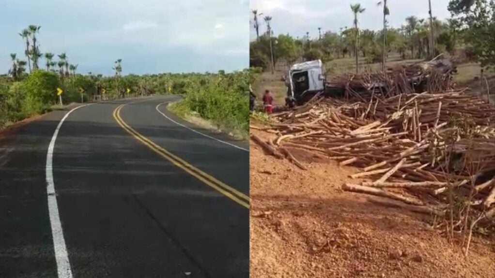 caminhao carregado com madeira