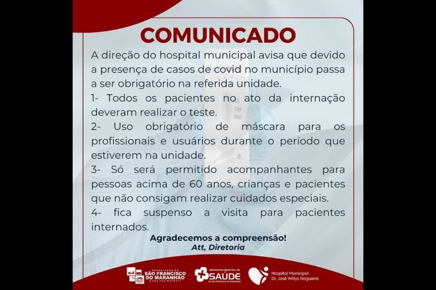 comunicado sobre aumento da covid 19 em sao francisco do maranhao