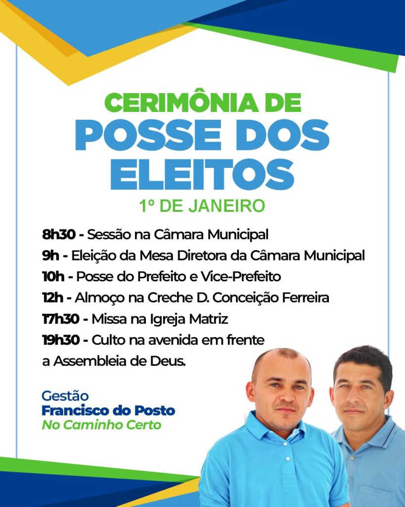 Programação de posse dos eleitos em São Francisco do Maranhão