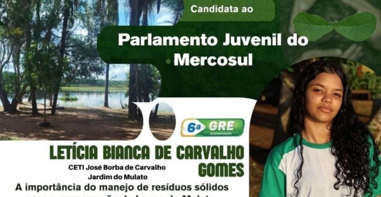 Estudante de Jardim do Mulato conquista vaga no Parlamento Juvenil do Mercosul