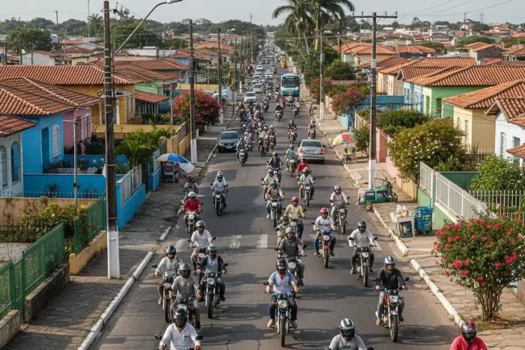 Motocicleta domina deslocamento e Piauí assume 2º em uso no país, mostra IBGE 1 Motociclistas em alta velocidade em uma avenida movimentada no Piauí