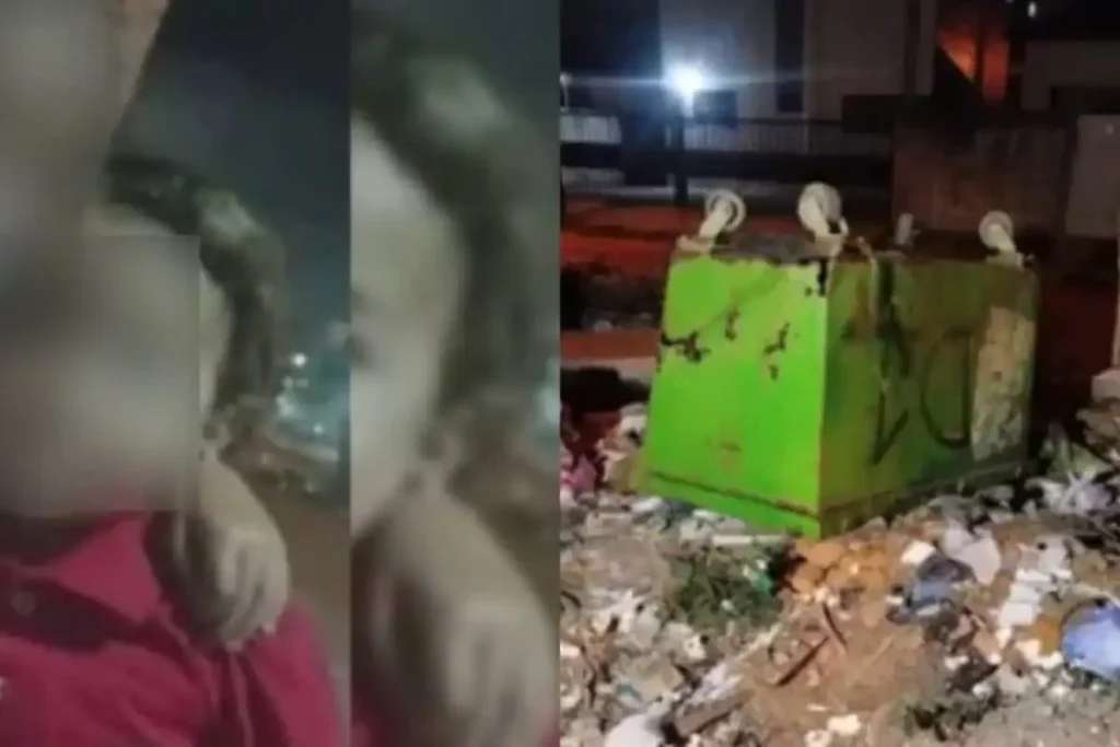 Caçamba de lixo tombada e danificada em rua de João Pessoa após o acidente.