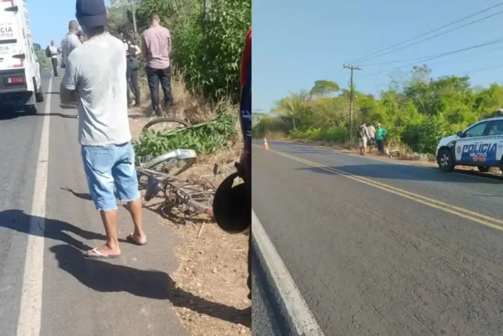 Equipes de perícia e IML atuam no local onde irmãos foram atropelados na rodovia PI-112.