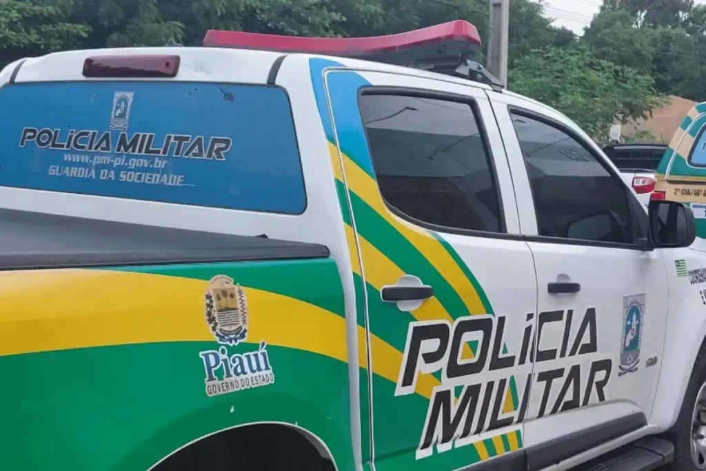 Viatura da Polícia Militar de Porto em frente a terreno baldio