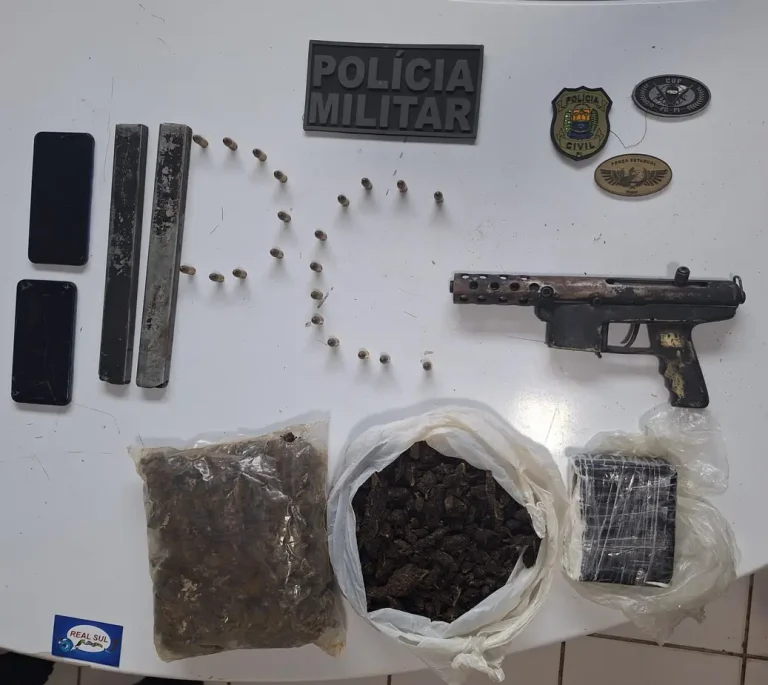 Polícias apreendem arma artesanal e drogas de facção em Colônia do Gurguéia