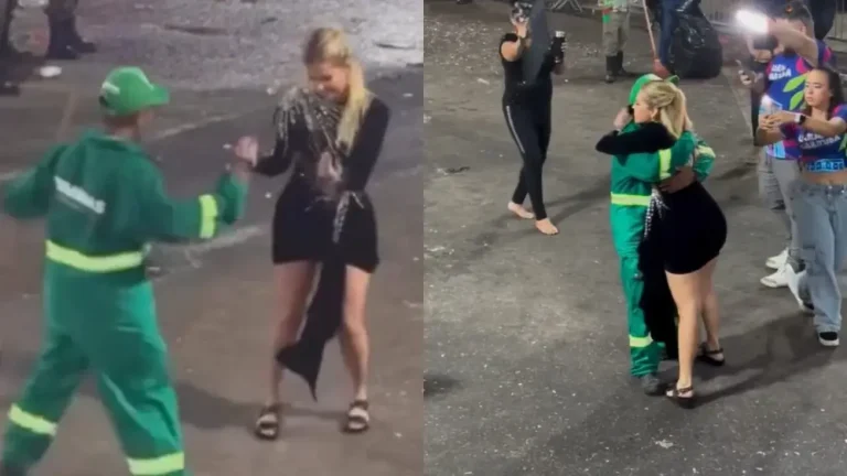 Prefeita de Marituba desce de camarote e dança com gari em evento de Carnaval