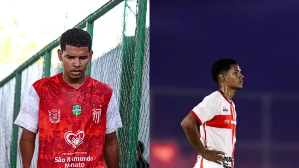 Retrato de Cauê Dias Alves, jogador de futebol de 18 anos que morreu afogado na Barragem de Olinda