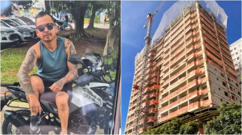Vista de canteiro de obras com prédio em construção no bairro do Brás, São Paulo, onde operário caiu do 23º andar.
