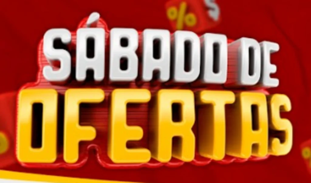 Cartaz publicitário vermelho e amarelo com texto 3D grande "SÁBADO DE OFERTAS". No topo, o logo do Mercadinho Afonsinho (MA, Regeneração - PI).