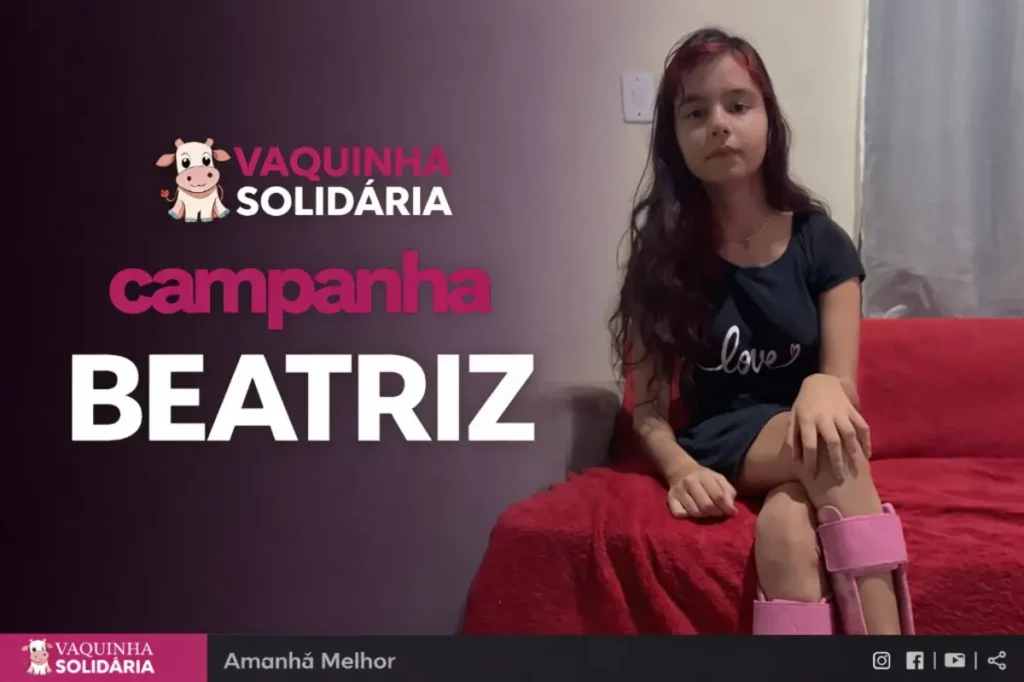 foto da menina Beatriz, criança com paralisia cerebral que é tema de campanha para arrecadar fundos para uma cirurgia de tumor.