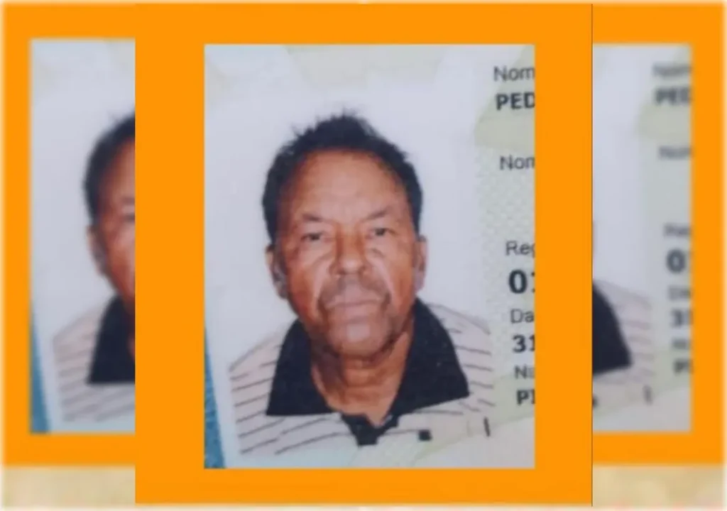 Idoso de 60 anos desaparece na zona rural de Sebastião Leal 7 Fotografia de cédula de identidade com rosto de homem de meia-idade, de pele morena, cabelos escuros, usando camisa polo listrada, com dados parcialmente visíveis incluindo o nome Pedro