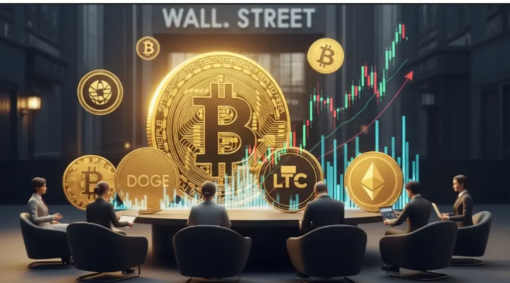 moedas na imagem: criptomoedas bitcoin, ethereum, doge