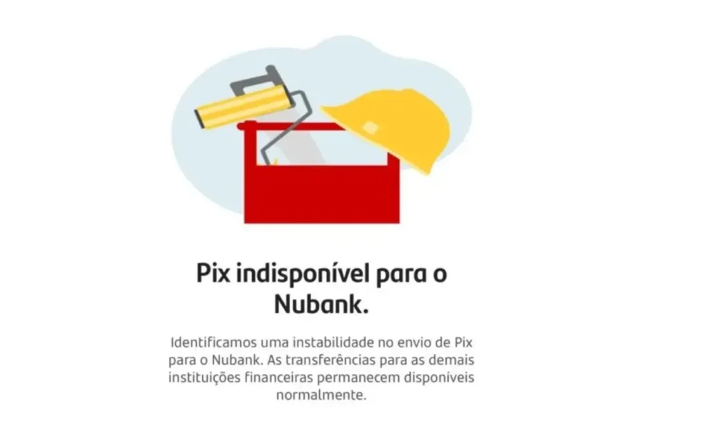 Falhas no pix do nubank: Ilustração ferramentas e aviso Pix indisponível Nubank