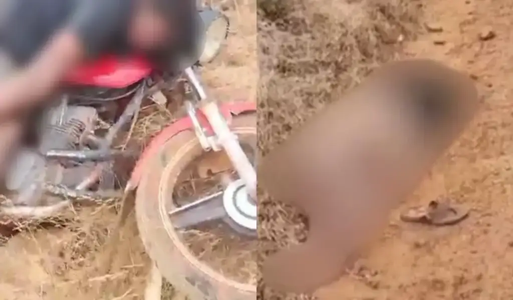 Motociclista morre em são miguel do tapuio: Pessoa caída ao lado de motocicleta vermelha e corpo no chão