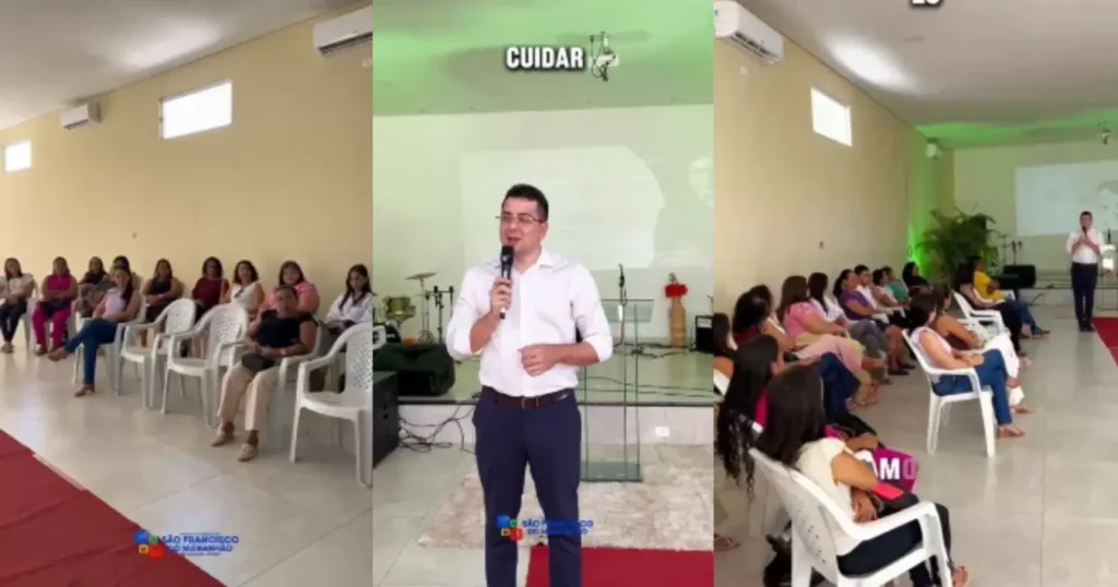 Saúde mental de enfermeiros em são francisco do maranhão: Palestrante falando para público em encontro de saúde