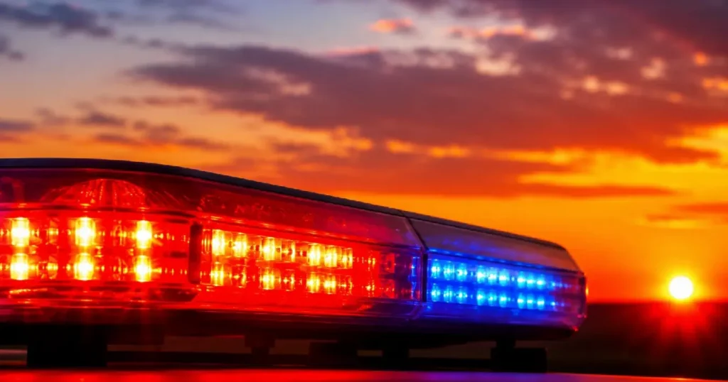 Pai preso cocaína simplício mendes: Giroflex de viatura policial aceso ao pôr do sol