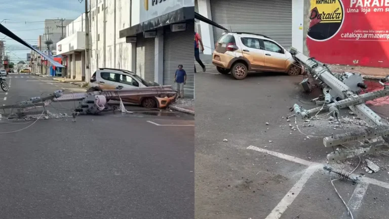 Acidente derruba poste no Centro de Imperatriz; motorista sai ileso