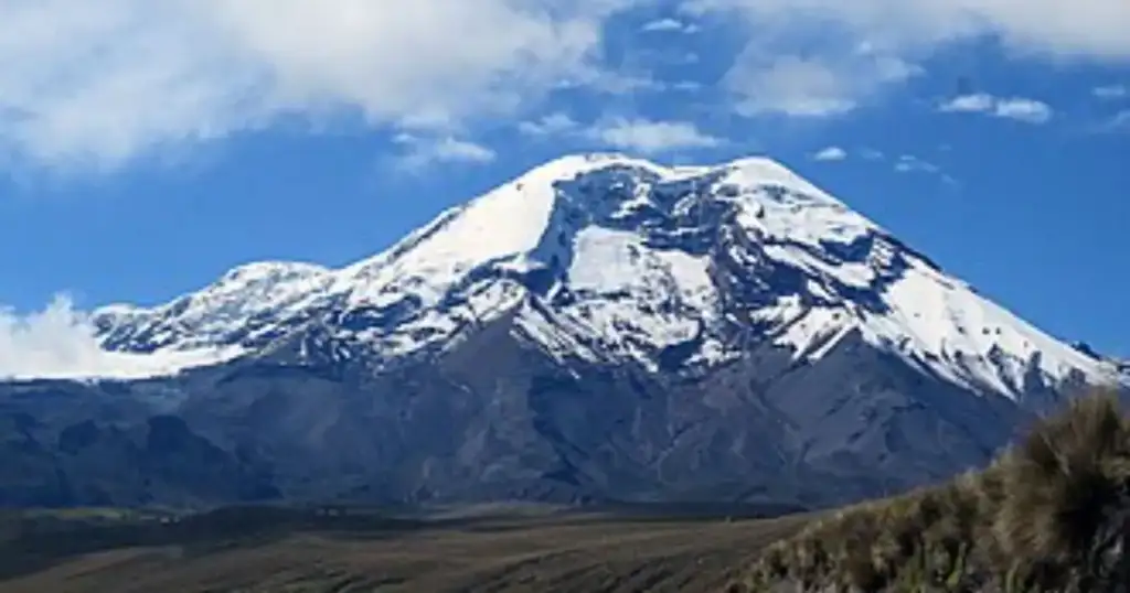 Everest e chimborazo: Montanha Chimborazo coberta de neve sob ceu azul