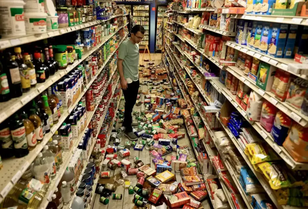 Terremoto no norte da califórnia: Supermercado com produtos caídos após terremoto na Califórnia