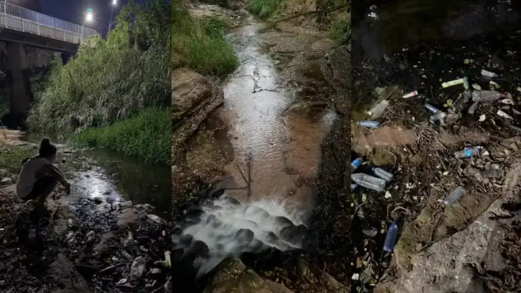Mutirão no riacho grotão em bom jesus: Riacho Grotão poluído antes de mutirão em Bom Jesus
