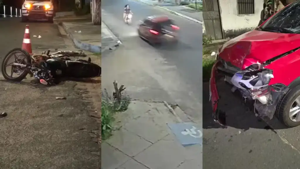 Motorista embriagado atinge policial em teresina: Acidente de trânsito com moto e carro danificados