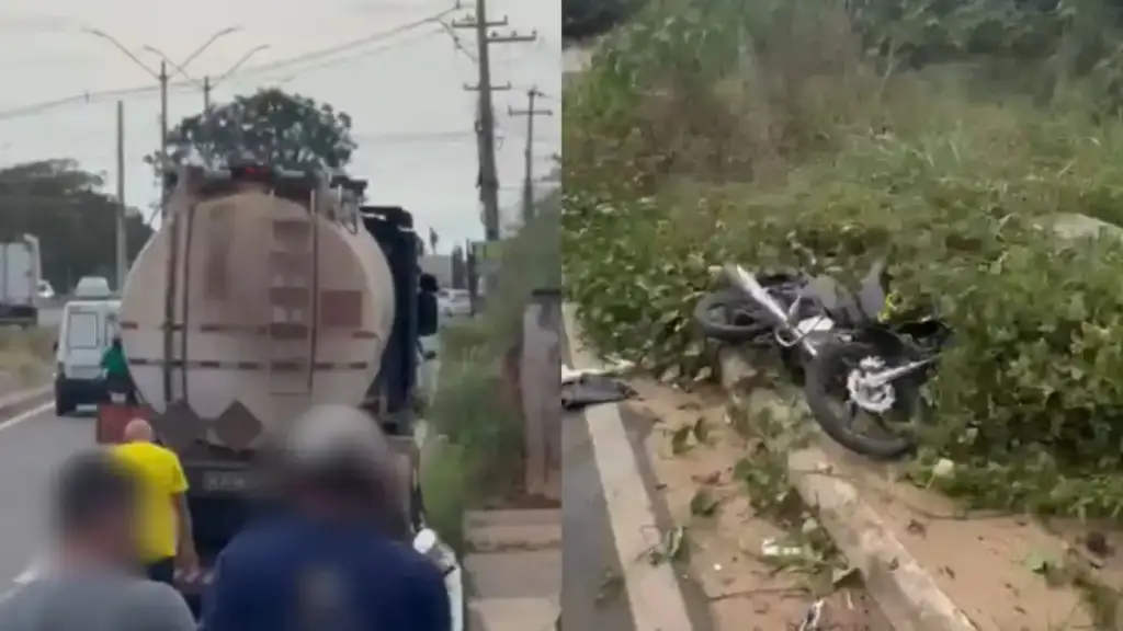 Motociclista ferida em colisão com caminhão na br-316: Caminhão-tanque e moto acidentados na rodovia