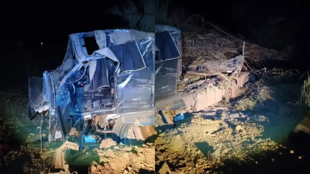 Caminhoneiro morre na curva da morte em uruçuí: Caminhão destruído após acidente fatal na PI-247 Uruçuí