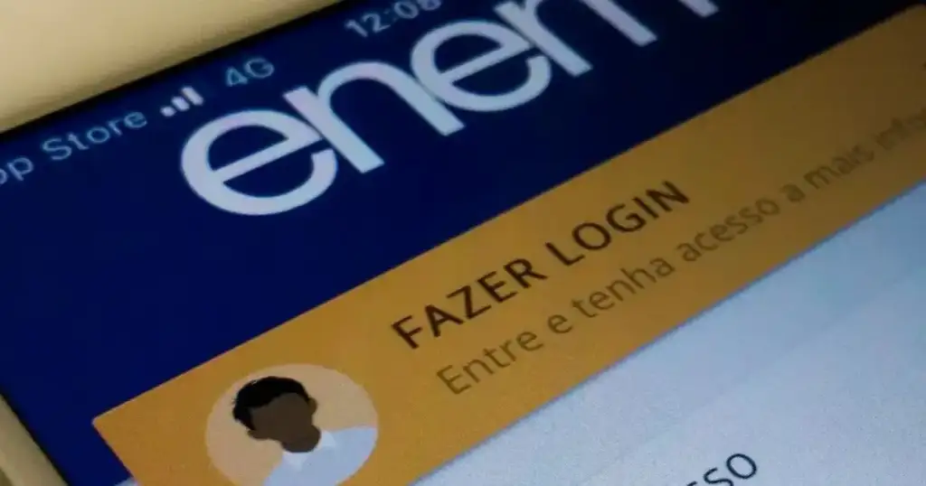 Novo prazo de inscrição do enem 2026: Tela de smartphone com aplicativo do Enem e opção de login