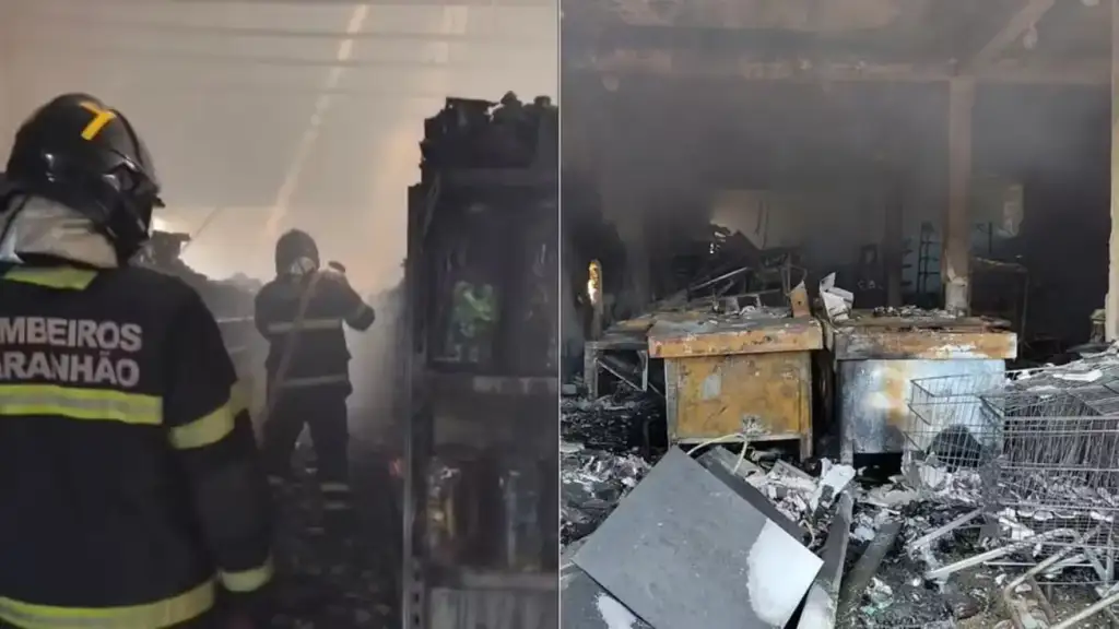 Incêndio com explosões em timbiras: Bombeiros controlam incêndio em comércio destruído Timbiras