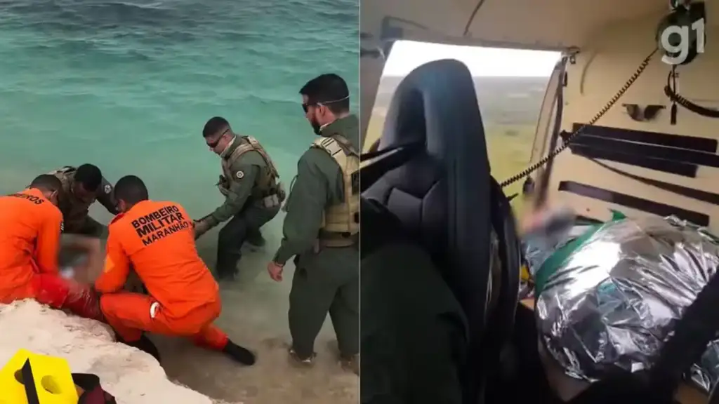 Turista ferido nos lençóis maranhenses: Bombeiros e militares em resgate na praia, transporte aéreo