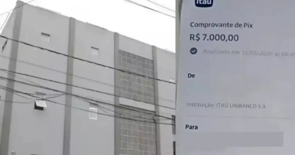 Atendente do iml fez pix com celular de morto: Comprovante de Pix Itaú e fachada de prédio