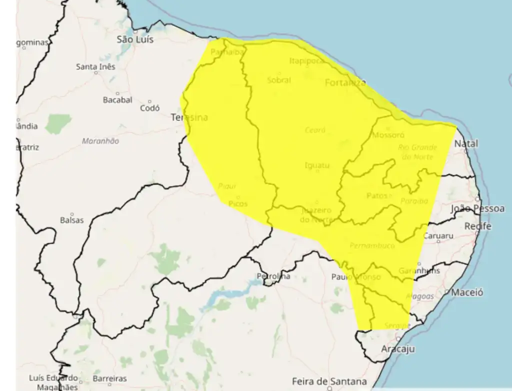 Chuva no litoral do piauí: Mapa INMET alerta chuvas litoral Norte Piauí