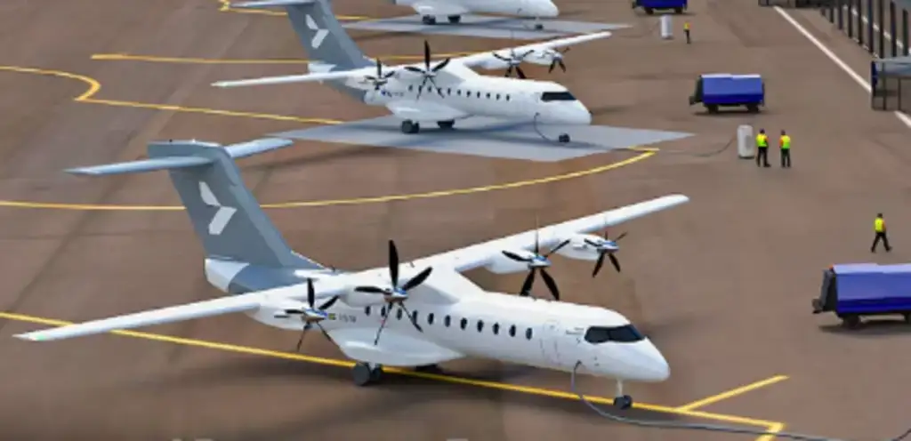 Avião elétrico x1 heart aerospace: Aviões elétricos Heart Aerospace carregando em aeroporto