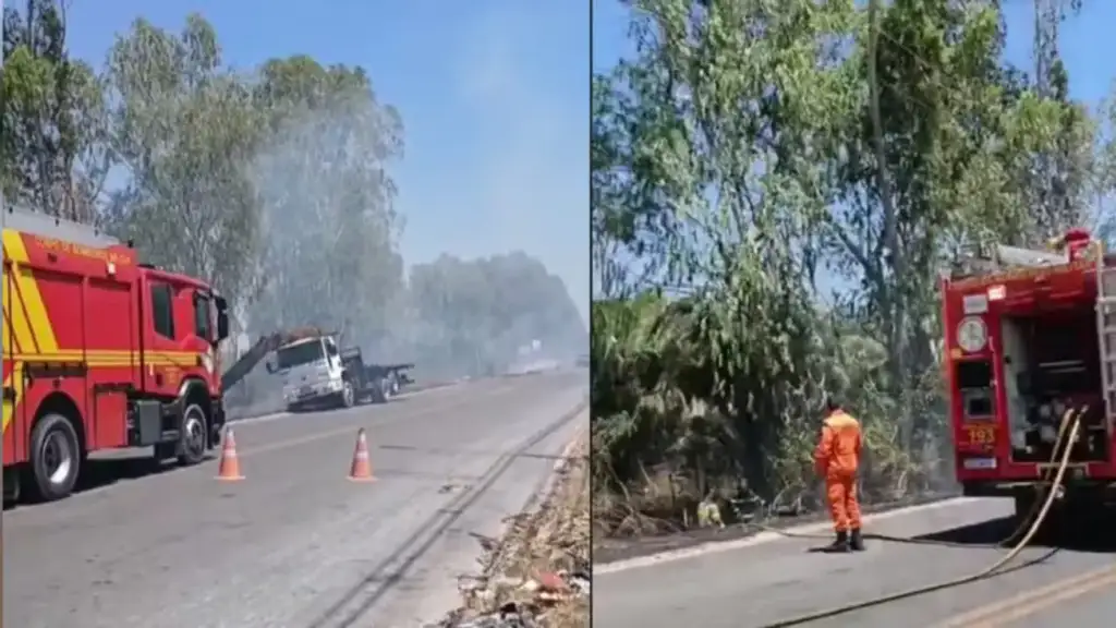 Caminhão bate em poste zona leste teresina: Caminhão bate poste provoca incêndio vegetação Teresina
