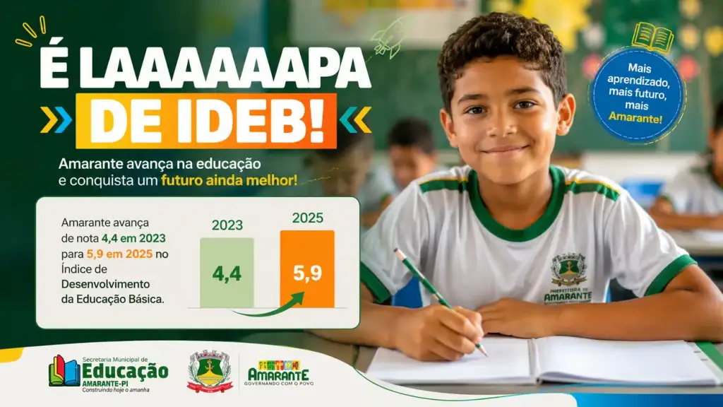Ideb de amarante sobe para 5: Estudante ilustra avanço da educação em Amarante no IDEB