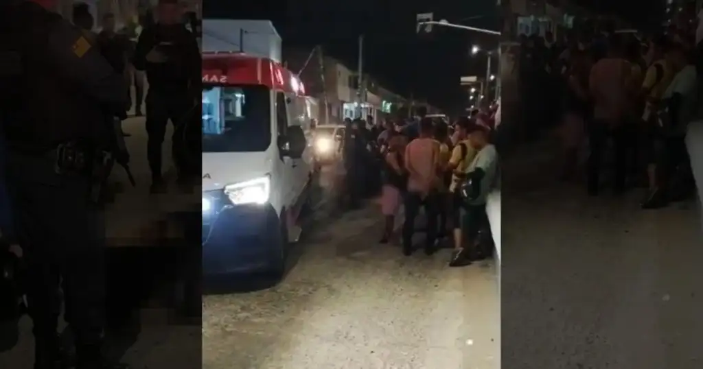 Mulher morre atropelada na faixa de pedestres em teresina: Ambulância no local do atropelamento fatal em Teresina