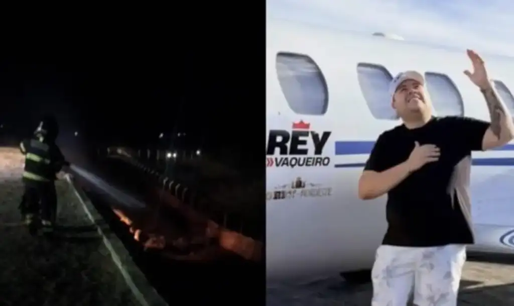 Avião de rey vaqueiro pega fogo em parelhas: Avião de Rey Vaqueiro em chamas e cantor ileso após acidente