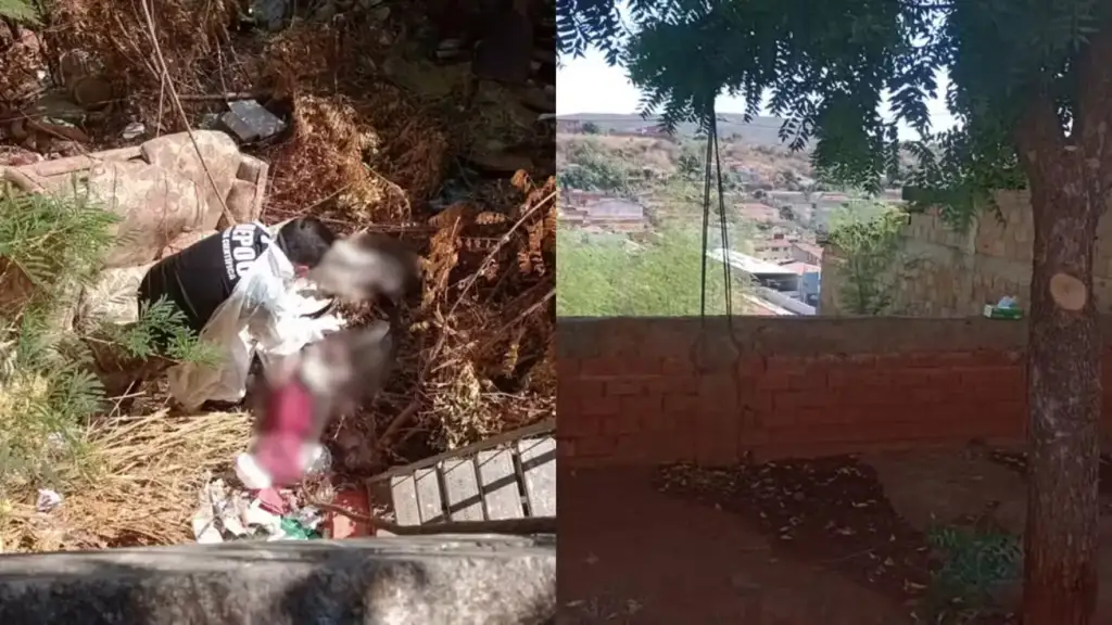 Mulher morta amarrada encontrada em picos: Policial científico examina corpo de mulher em matagal Picos