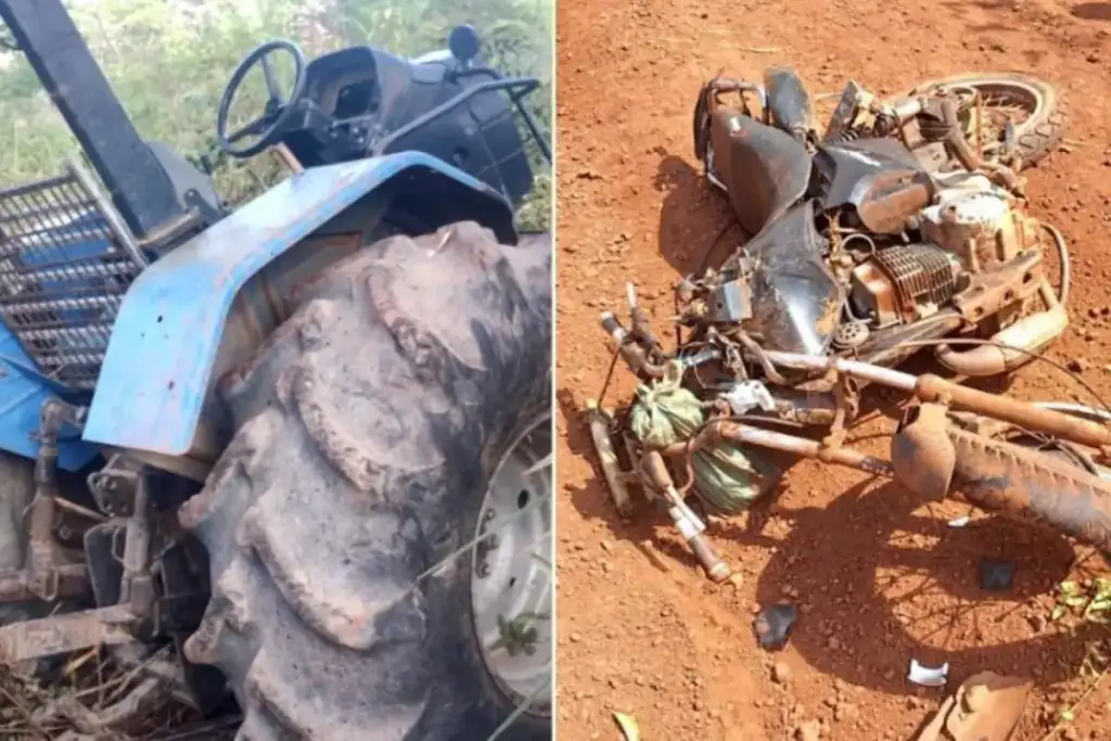 Motociclista morre colisão trator palmeirais: Trator e motocicleta após colisão fatal em Palmeirais