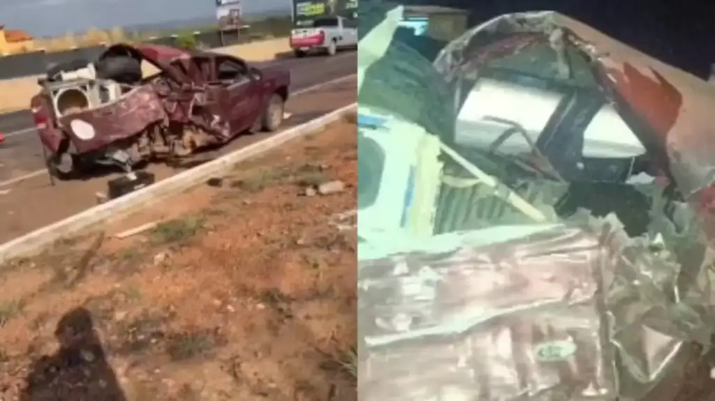 Caminhonete destruída após colisão na PI-247 em Uruçuí